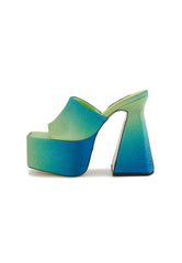 Brooke Green Diamante Ombre Platform Mule Heels