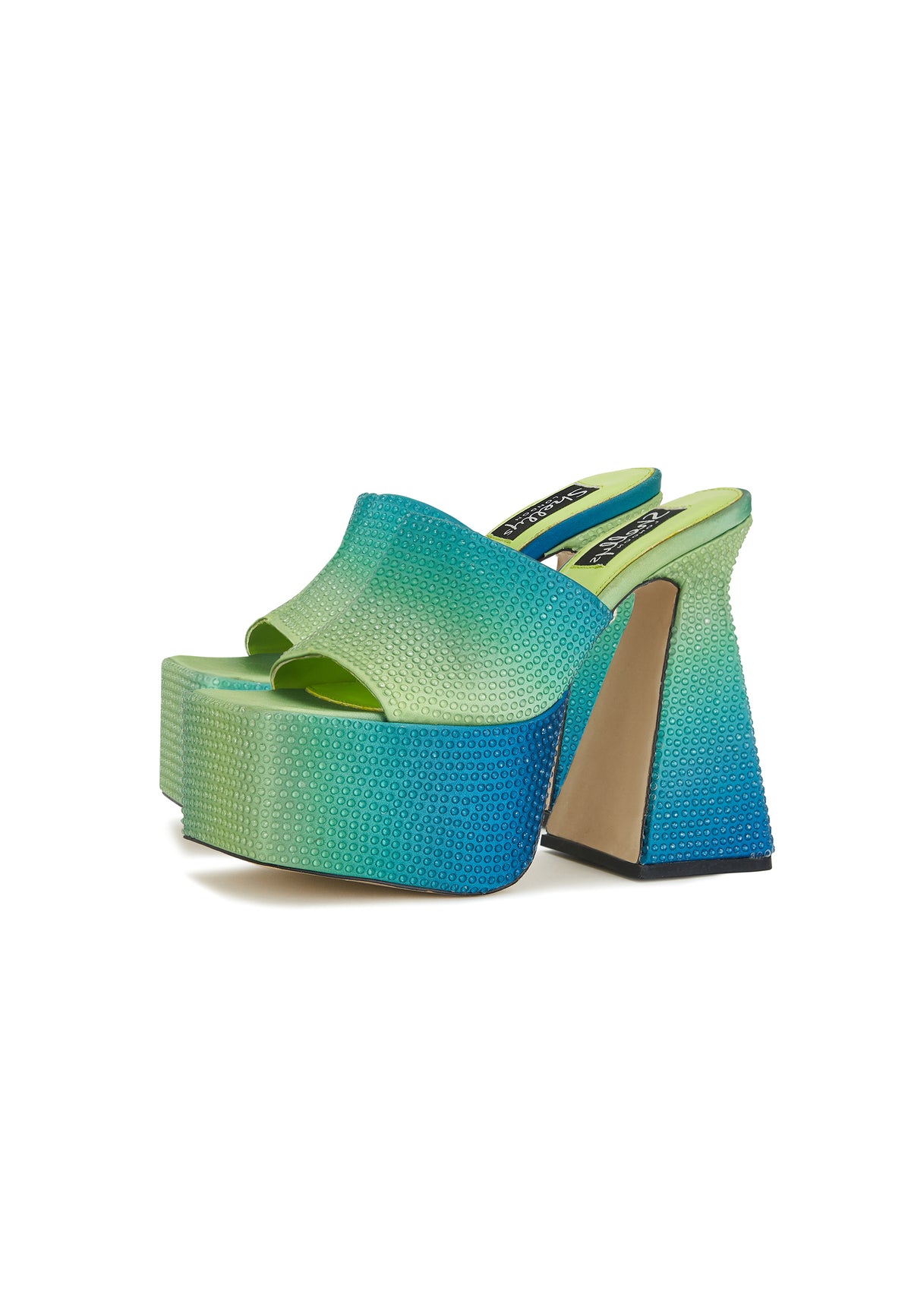 Brooke Green Diamante Ombre Platform Mule Heels