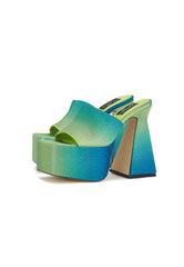 Brooke Green Diamante Ombre Platform Mule Heels