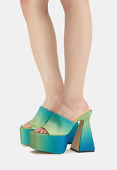 Brooke Green Diamante Ombre Platform Mule Heels