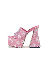 Brooke Pink Daisy Flower Diamante Platform Mule Heels