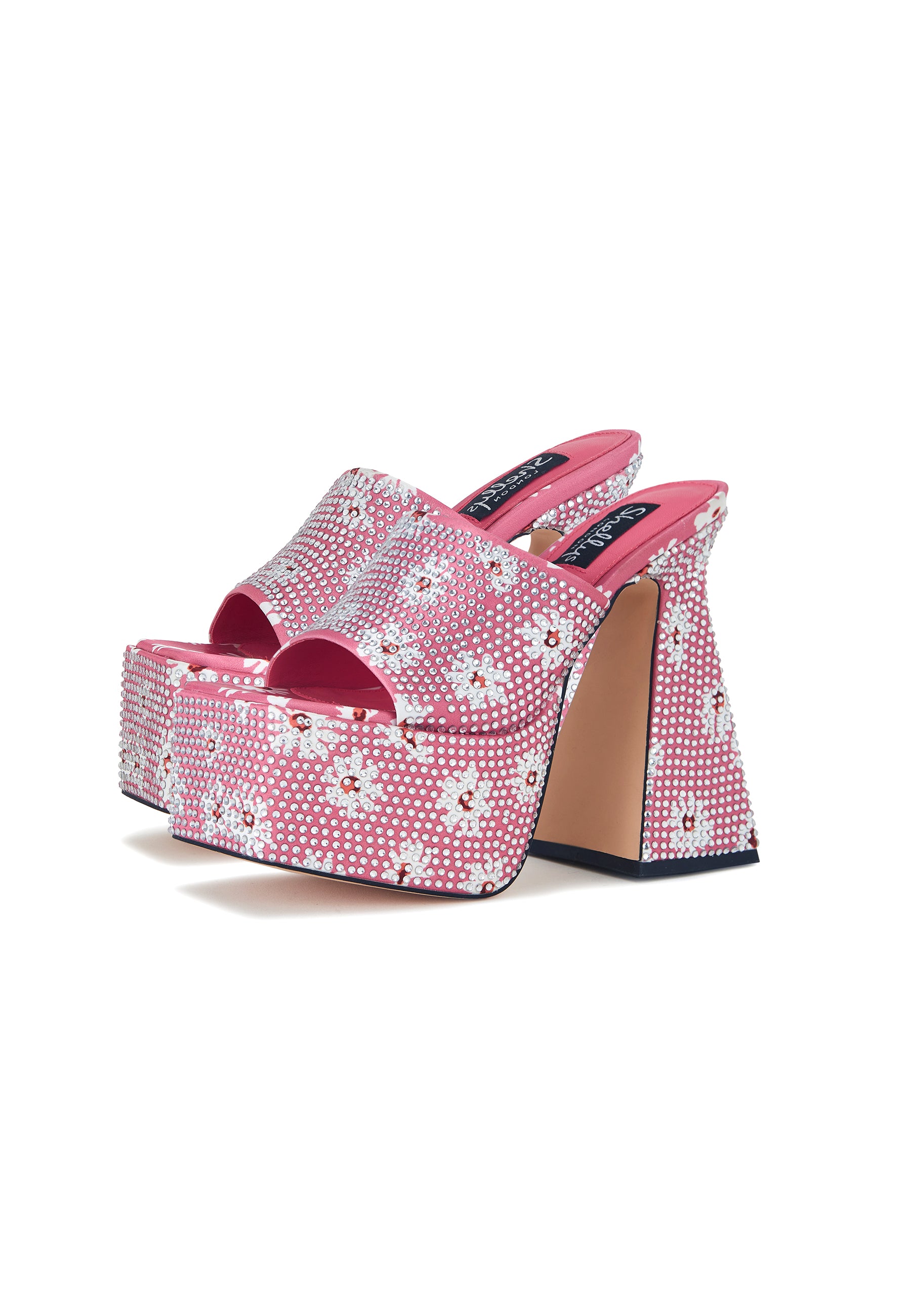 Brooke Pink Daisy Flower Diamante Platform Mule Heels