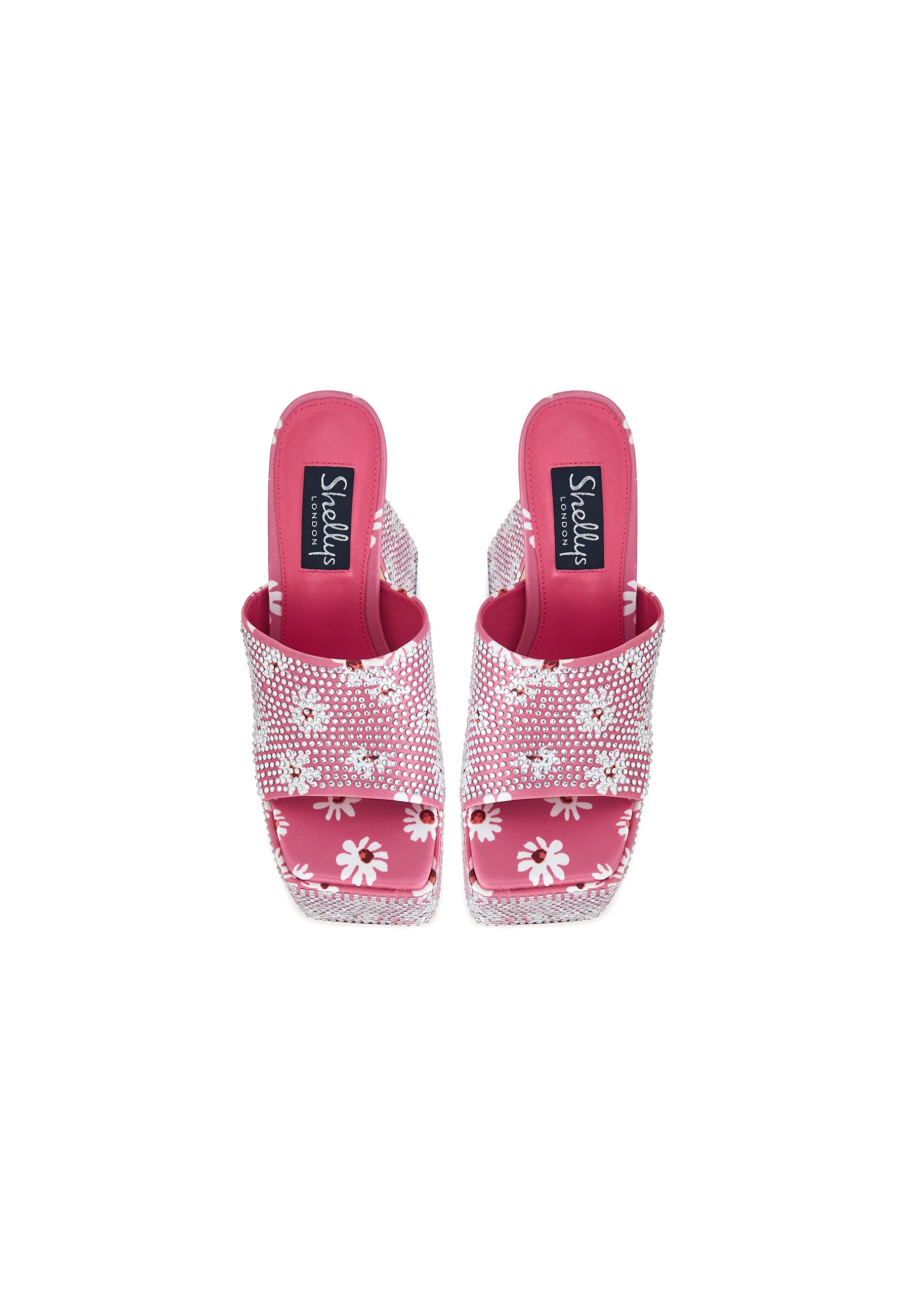 Brooke Pink Daisy Flower Diamante Platform Mule Heels