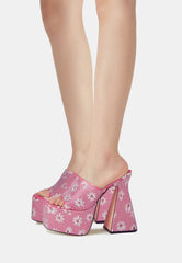 Brooke Pink Daisy Flower Diamante Platform Mule Heels