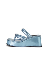 Christina Blue Metallic Strappy Mule Wedges