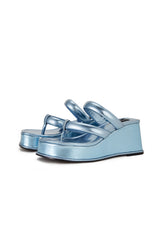 Christina Blue Metallic Strappy Mule Wedges