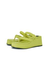 Christina Lime Satin Strappy Mule Wedges