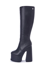 Corrs Black Platform Block Heel Knee High Boots