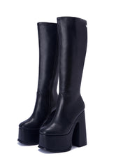 Corrs Black Platform Block Heel Knee High Boots