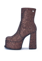 Edge Bronze Glitter Platform Block Heel Ankle Boot