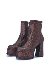 Edge Bronze Glitter Platform Block Heel Ankle Boot