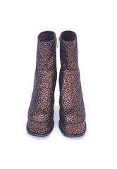 Edge Bronze Glitter Platform Block Heel Ankle Boot