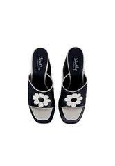 Eve Black Sequin Flower Platform Mule Heels