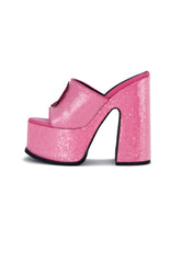 Eve Pink Sequin Flower Platform Mule Heels