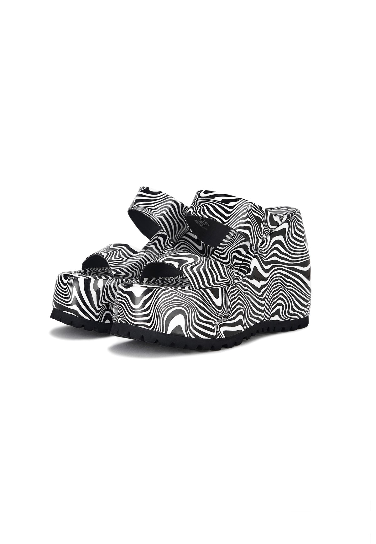 Gabriella Black and White Platform Wedge Double Strap Mule