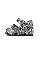 Gabriella Black and White Platform Wedge Double Strap Mule