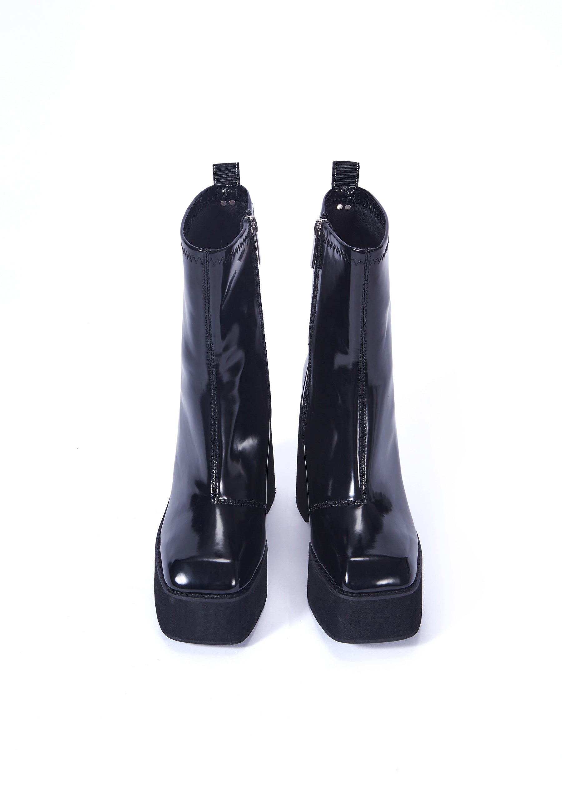 Jupe Black Patent Platform Heeled Ankle Boot