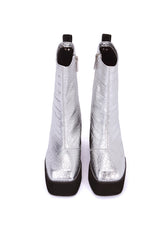 Jupe Silver Croc Platform Heeled Ankle Boot