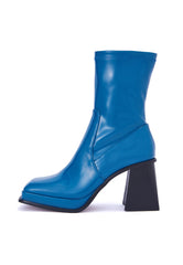 Jupiter Cobalt Blue Patent Block Heel Ankle Boot