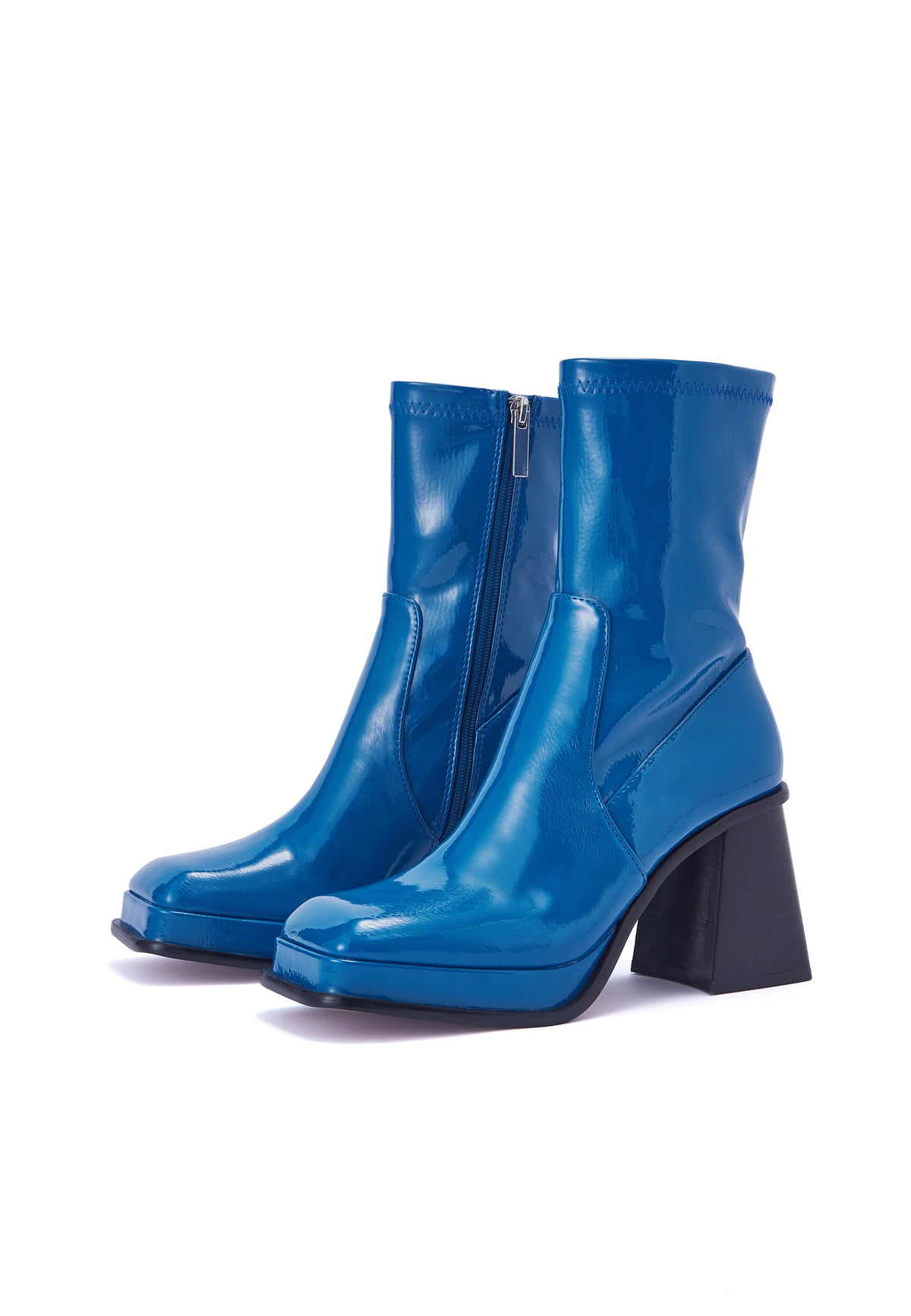 Jupiter Cobalt Blue Patent Block Heel Ankle Boot