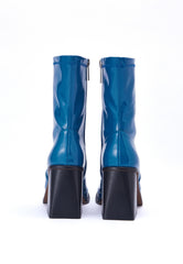 Jupiter Cobalt Blue Patent Block Heel Ankle Boot