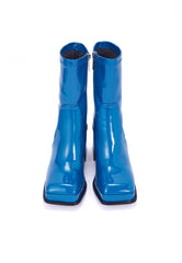 Jupiter Cobalt Blue Patent Block Heel Ankle Boot