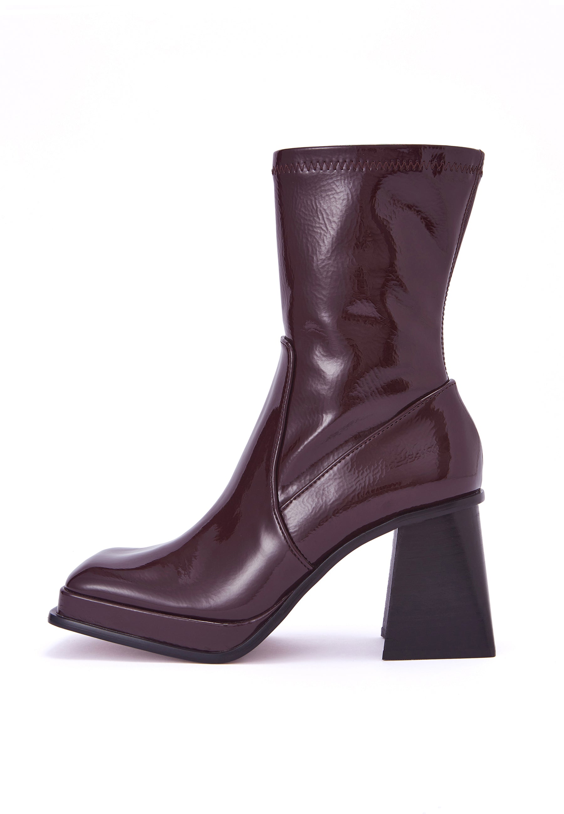 Jupiter Chocolate Brown Patent Block Heel Ankle Boot