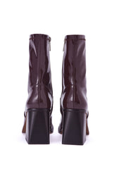 Jupiter Chocolate Brown Patent Block Heel Ankle Boot