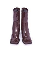Jupiter Chocolate Brown Patent Block Heel Ankle Boot