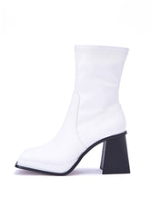 Jupiter White Block Heel Ankle Boot