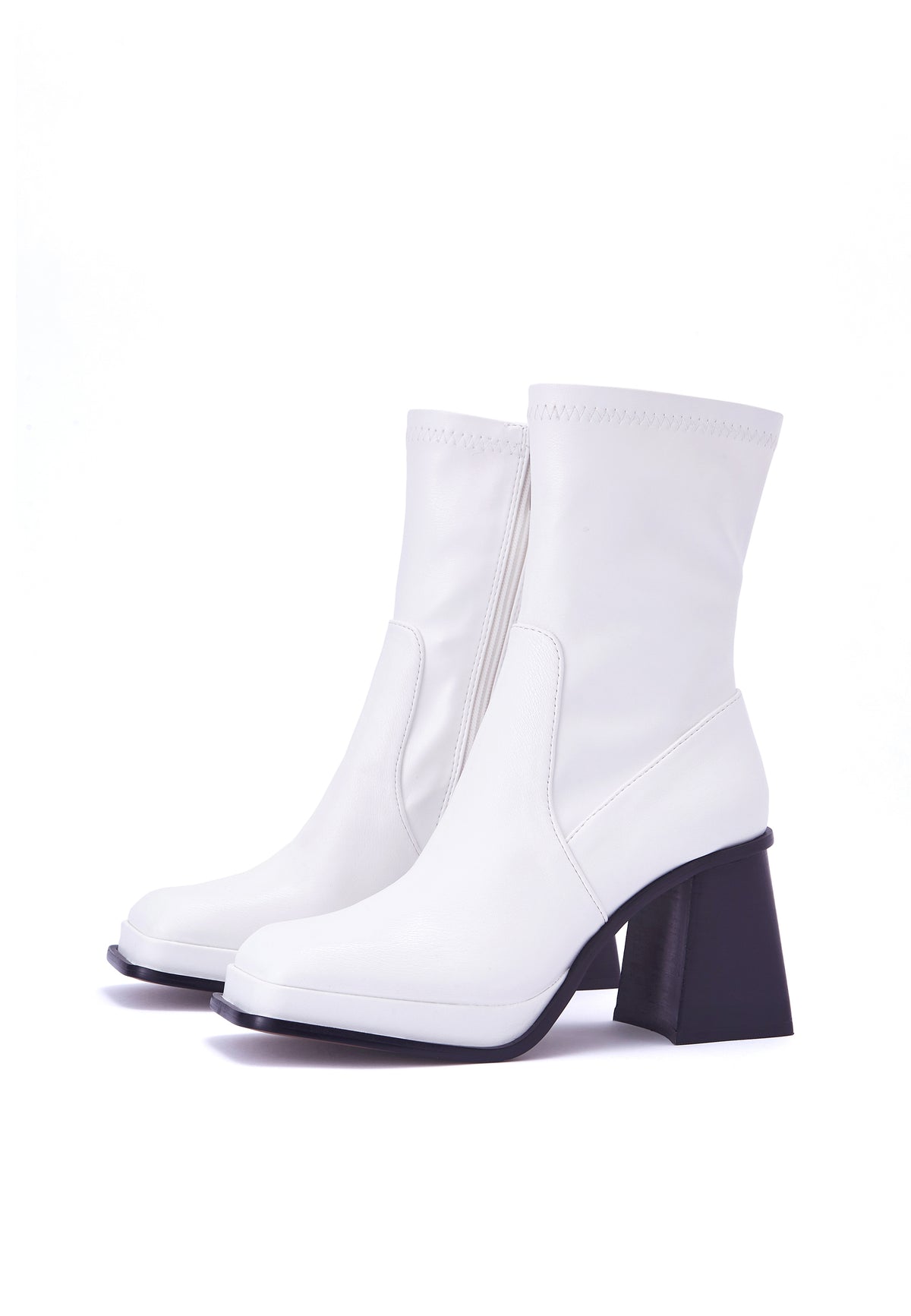 Jupiter White Block Heel Ankle Boot