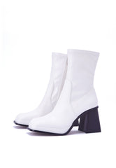 Jupiter White Block Heel Ankle Boot