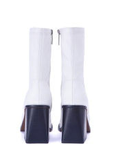 Jupiter White Block Heel Ankle Boot