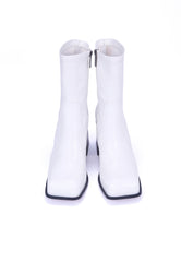Jupiter White Block Heel Ankle Boot