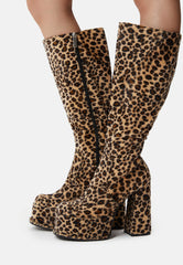 Kia Leopard Print Platform Knee High Boot