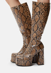 KIA SNAKE PRINT PLATFORM KNEE HIGH BOOT