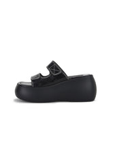 Lola Black Patent Double Strap Flatform Wedge Mule