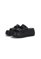Lola Black Patent Double Strap Flatform Wedge Mule