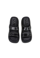 Lola Black Patent Double Strap Flatform Wedge Mule
