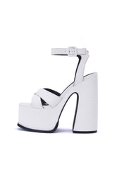 Natasha White Platform Cross Over Heeled Sandal
