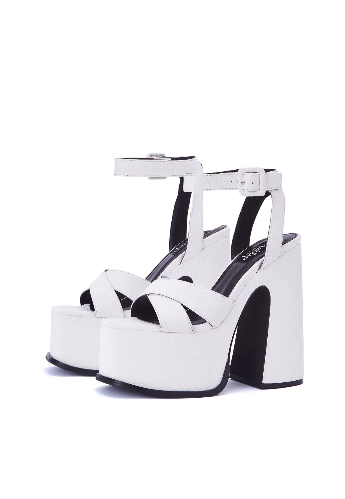 Natasha White Platform Cross Over Heeled Sandal