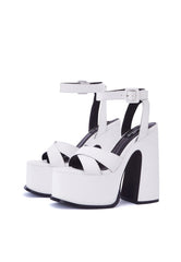 Natasha White Platform Cross Over Heeled Sandal
