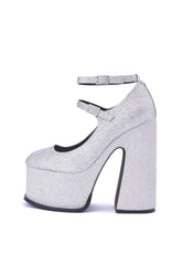 Natelle Silver Glitter Platform Mary Jane Heels