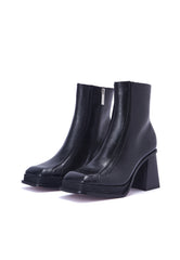 Orion Black Square Toe Block Heel Ankle Boot