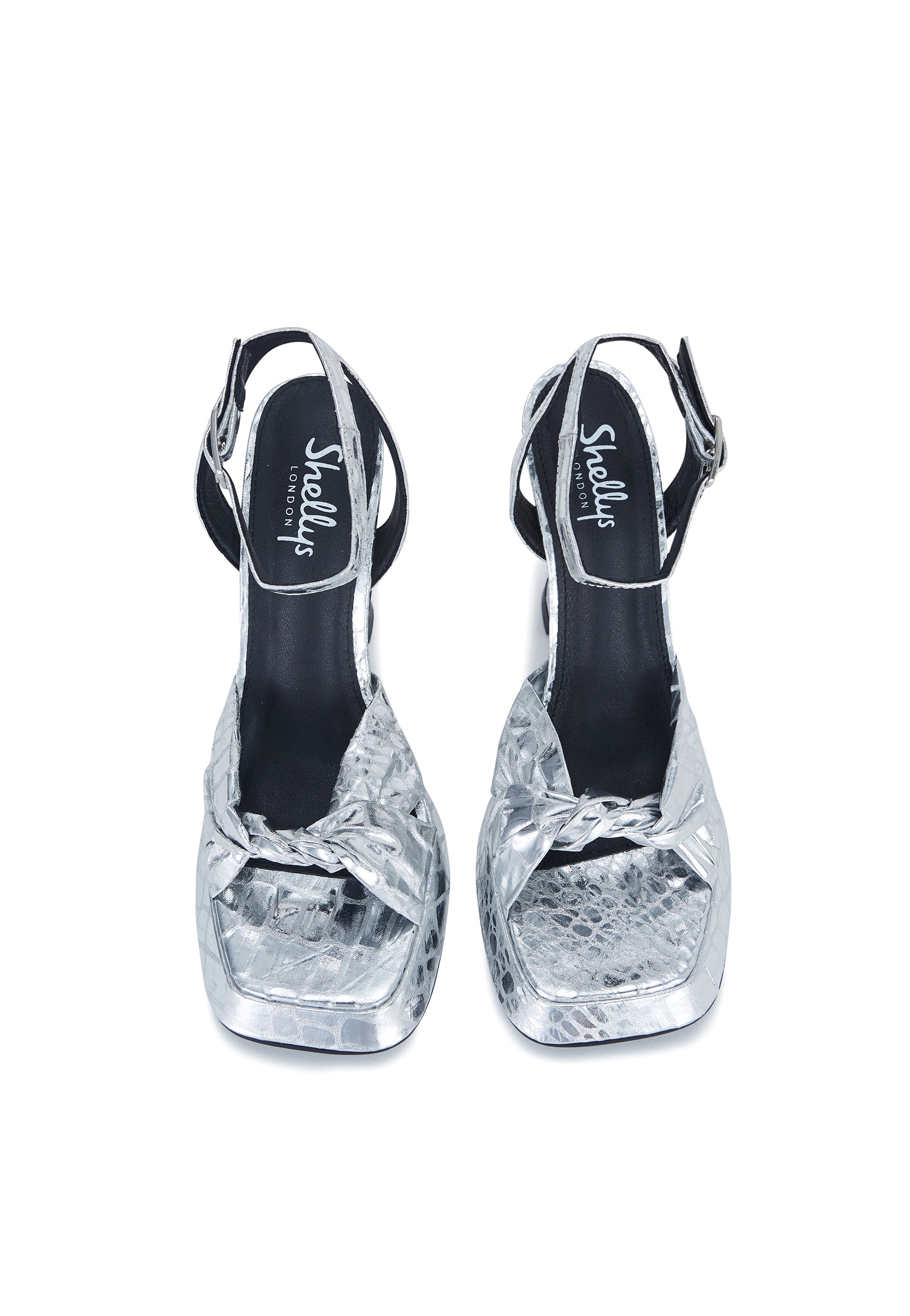 Pisces Silver Croc Platform Heeled Sandals