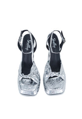 Pisces Silver Croc Platform Heeled Sandals