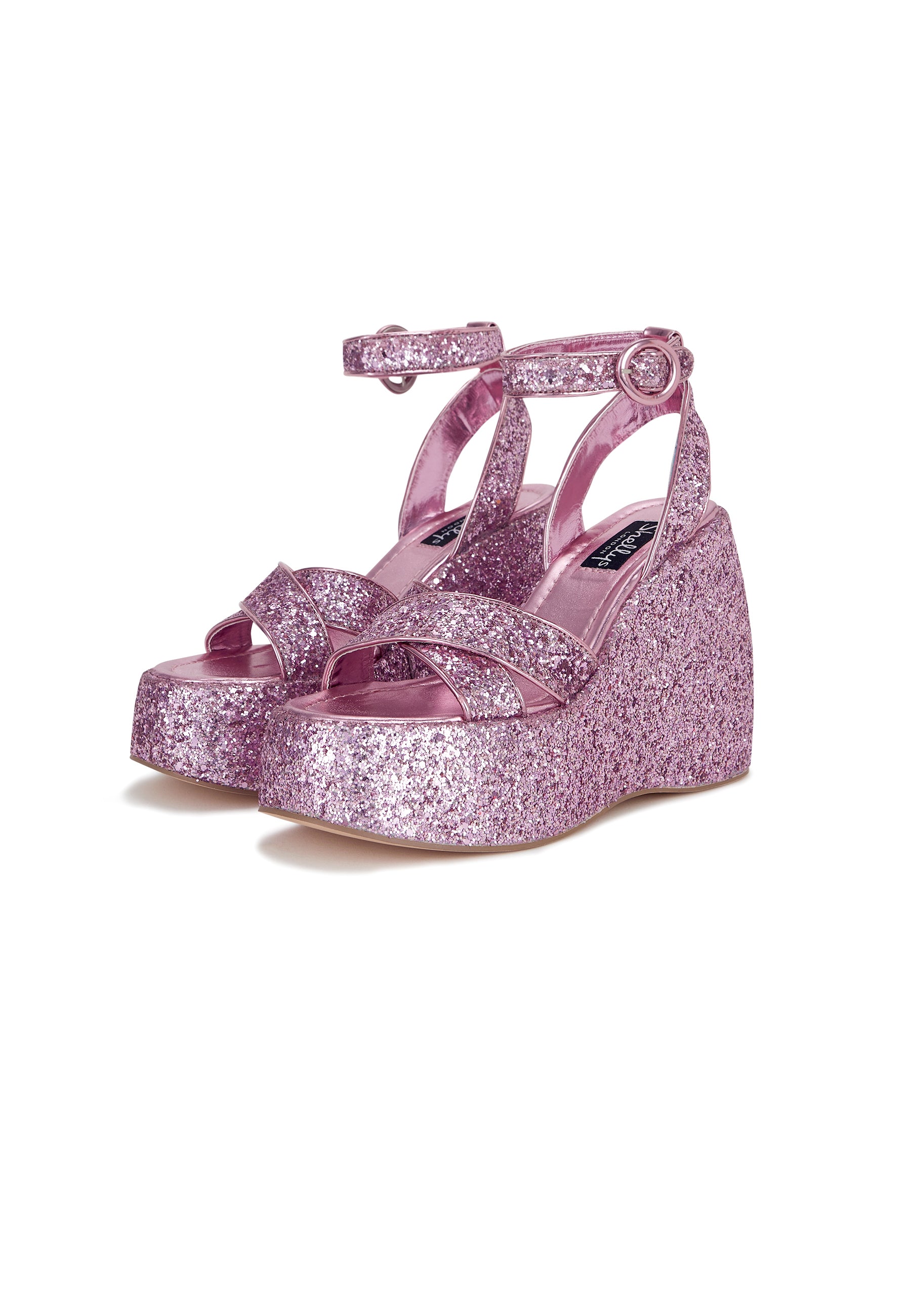Queen Pink Glitter Platform Wedge Sandal