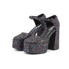 Rage Pewter Glitter Two Part Platform Court Shoe