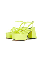 Regina Neon Yellow Strappy Platform Block Heels