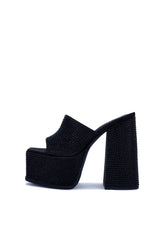 Sagittarius Black Diamante Platform Heeled Mules